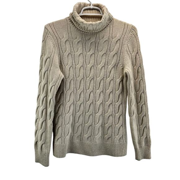 L.L. Bean Cable Knit Fisheman Turtleneck Sweater Wool Cream Small - Picture 1 of 6